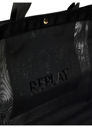 Replay CRNA MREŽASTA SHOPPER TORBA S NATPISOM - 6