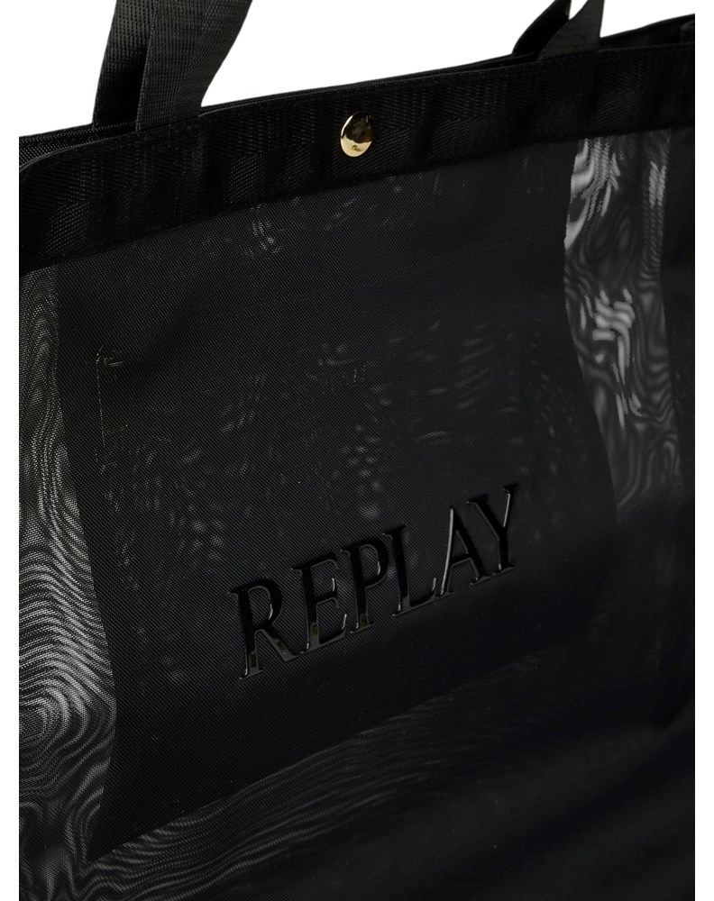 Replay CRNA MREŽASTA SHOPPER TORBA S NATPISOM - 6