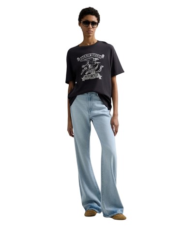 Replay crna oversize majica od žerseja s biker printom