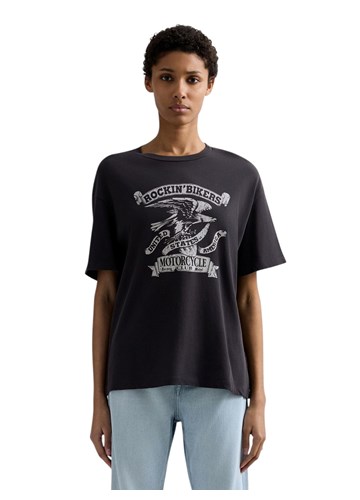 Replay CRNA OVERSIZE MAJICA OD ŽERSEJA S BIKER PRINTOM - 2