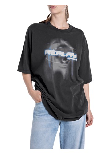 Replay CRNA OVERSIZE MAJICA S FUTURISTIČKIM PRINTOM - 1