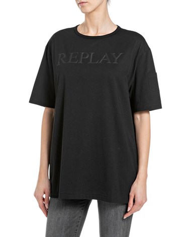 Replay crna oversize majica s logotipom u istoj boji