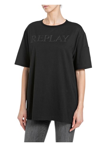 Replay CRNA OVERSIZE MAJICA S LOGOTIPOM U ISTOJ BOJI - 1