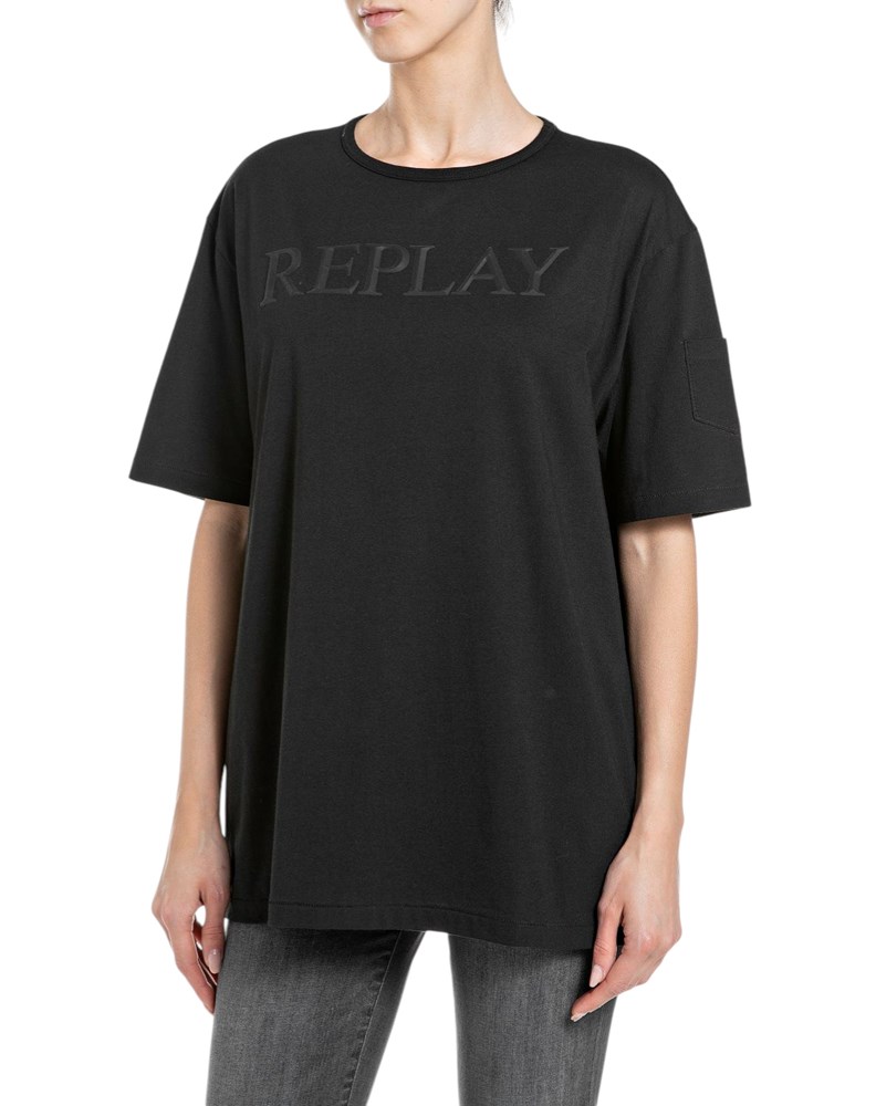 Replay CRNA OVERSIZE MAJICA S LOGOTIPOM U ISTOJ BOJI - 1