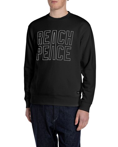 Replay crna pamučna majica dugih rukava "reach peace"