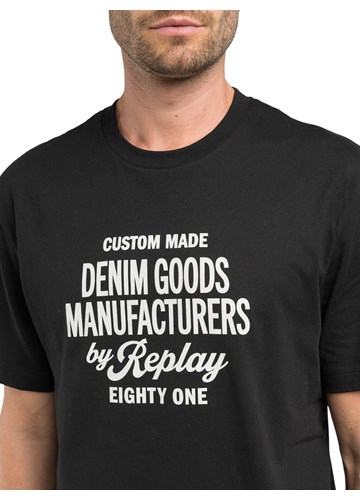 Replay CRNA PAMUČNA MAJICA KRATKIH RUKAVA S DENIM GOODS PRINTOM - 3