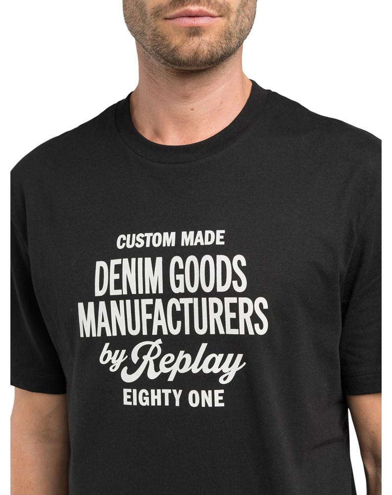 Replay CRNA PAMUČNA MAJICA KRATKIH RUKAVA S DENIM GOODS PRINTOM - 3