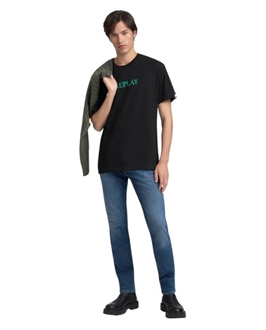 Replay crna pamučna majica s kontrastnim replay natpisom