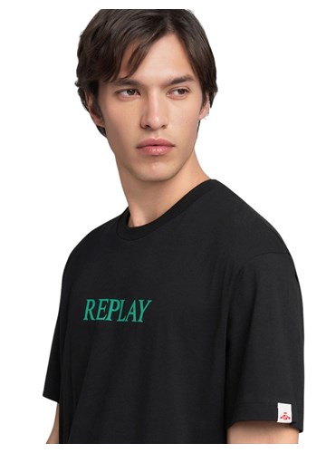 Replay CRNA PAMUČNA MAJICA S KONTRASTNIM REPLAY NATPISOM - 7