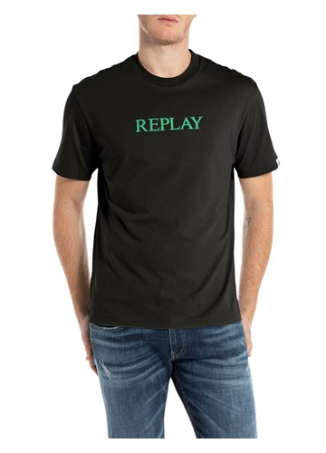 Replay CRNA PAMUČNA MAJICA S KONTRASTNIM REPLAY NATPISOM - 1