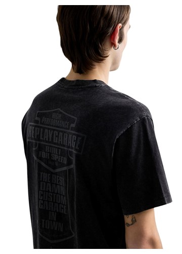 Replay CRNA PAMUČNA MAJICA S MOTO PRINTOM - 6