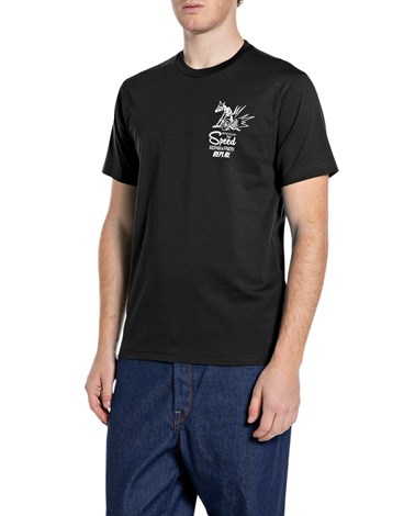 Replay crna pamučna majica s printom replay customs