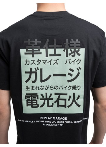 Replay CRNA PAMUČNA MAJICA S PRINTOM JAPANSKIH SLOVA - 7