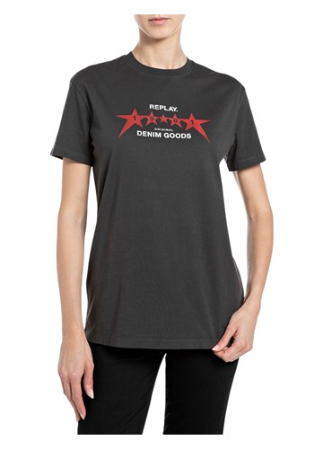 Replay CRNA PAMUČNA MAJICA S PRINTOM ZVIJEZDA I NATPISOM - 1