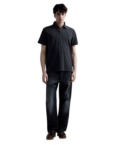 Replay crna polo majica od pique pamuka s izvezenim slovom r