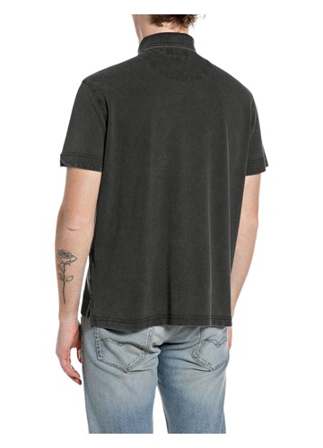 Replay CRNA POLO MAJICA OD PIQUE PAMUKA S IZVEZENIM SLOVOM R - 2