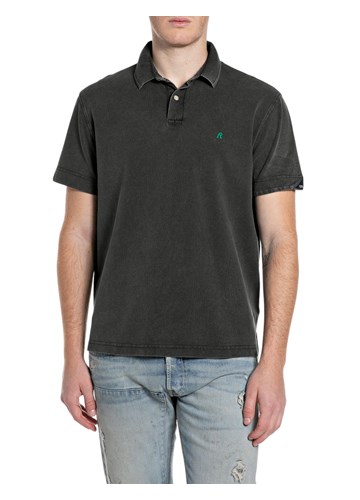 Replay CRNA POLO MAJICA OD PIQUE PAMUKA S IZVEZENIM SLOVOM R - 1