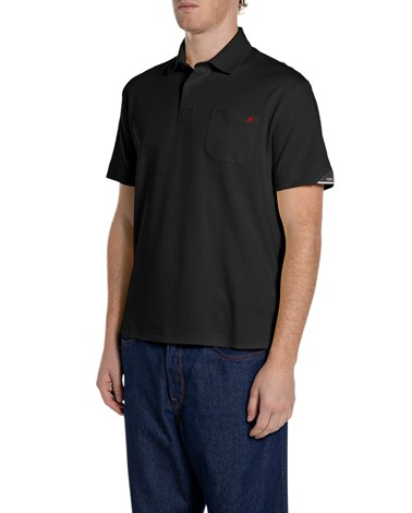 Replay crna polo majica od žerseja s džepićem i izvezenim slovom r