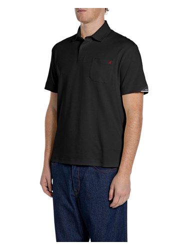 Replay CRNA POLO MAJICA OD ŽERSEJA S DŽEPIĆEM I IZVEZENIM SLOVOM R - 1