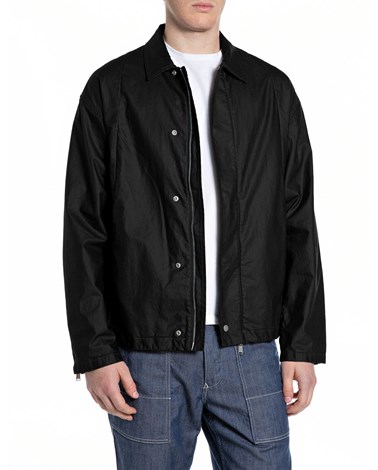 Replay crna prijelazna jakna od lana i pamuka