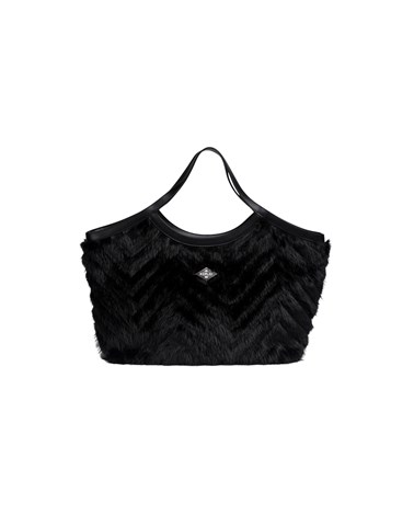 Replay crna shopper torba od imitacije krzna