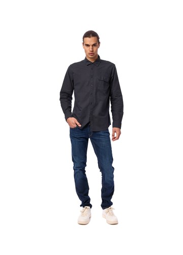 Replay TAMNO PLAVA SLIM FIT KOŠULJA OD MJEŠAVINE PAMUKA I LANA - 1