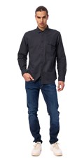 TAMNO PLAVA SLIM FIT KOŠULJA OD MJEŠAVINE PAMUKA I LANA - 1