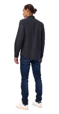 TAMNO PLAVA SLIM FIT KOŠULJA OD MJEŠAVINE PAMUKA I LANA - 4