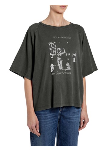 Replay CRNA ŠIRA MAJICA S GRAFIČKIM PRINTOM - 1