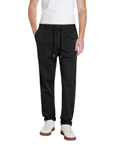 Replay crne comfort fit chino hlače od pamuka s vezicama