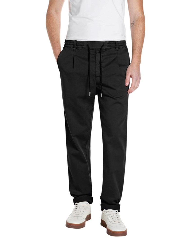 Replay CRNE COMFORT FIT CHINO HLAČE OD PAMUKA S VEZICAMA - 1