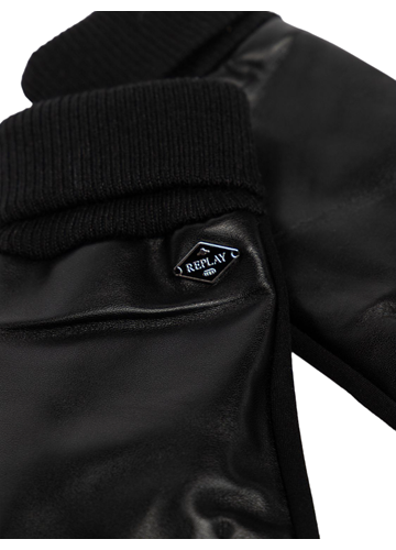 Replay CRNE KOŽNE RUKAVICE S MINI METALIZIRANIM LOGOTIPOM - 3