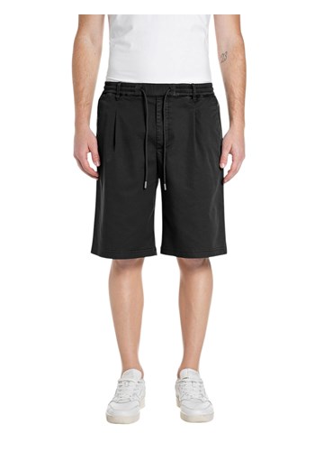 Replay CRNE KRATKE HLAČE REGULARNOG KROJA OD LANA I PAMUKA - 1