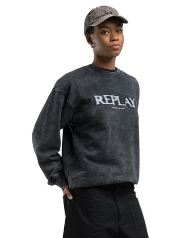 Replay crni isprani sweatshirt s natpisom