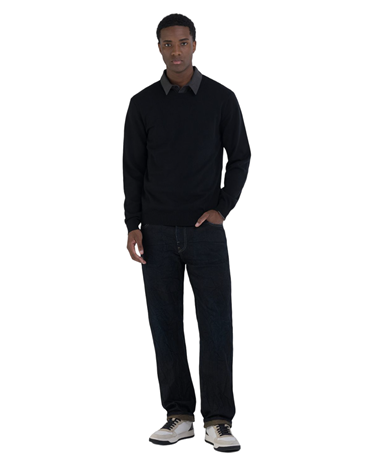 Replay crni klasični pulover s okruglim izrezom i mini replay etiketom