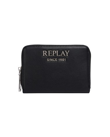 Replay crni novčanik se zipom i utisnutim logotipom