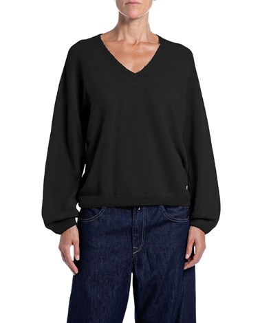 Replay crni oversized džemper s puf rukavima