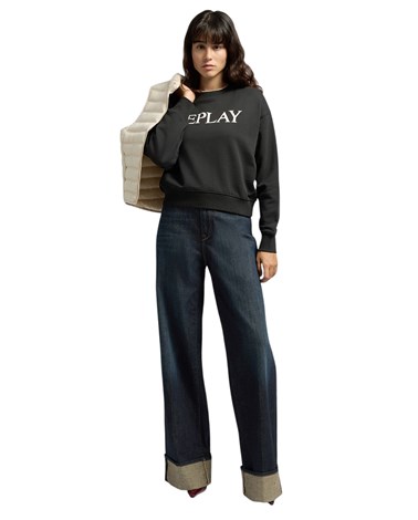 W3461B 23802 Replay crni pamučni sweatshirt s replay natpisom Replay crni pamučni sweatshirt s replay natpisom