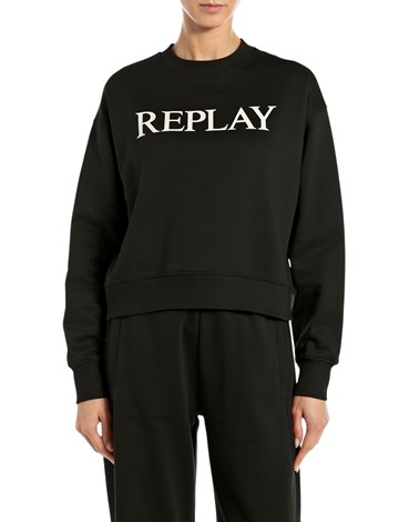 Replay crni pamučni sweatshirt s replay natpisom