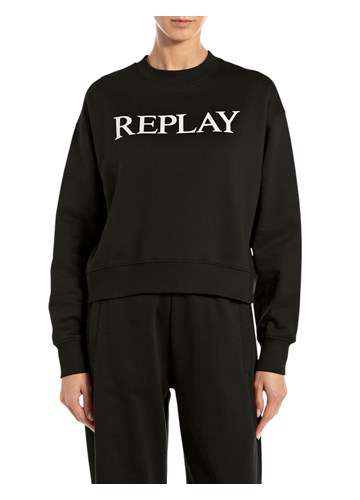 Replay CRNI PAMUČNI SWEATSHIRT S REPLAY NATPISOM - 1
