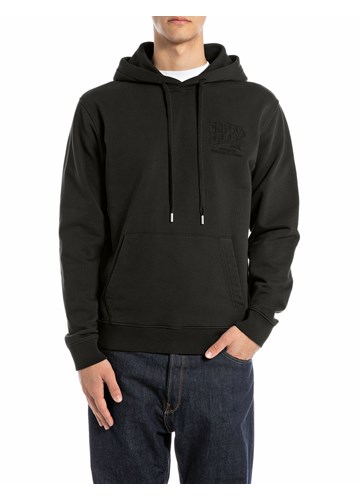 Replay CRNI PAMUČNI SWEATSHIRT S KAPULJAČOM I IZVEZENIM REPLAY NATPISOM - 1