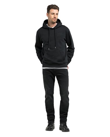 Replay crni pamučni sweatshirt s kapuljačom i izvezenim replay natpisom