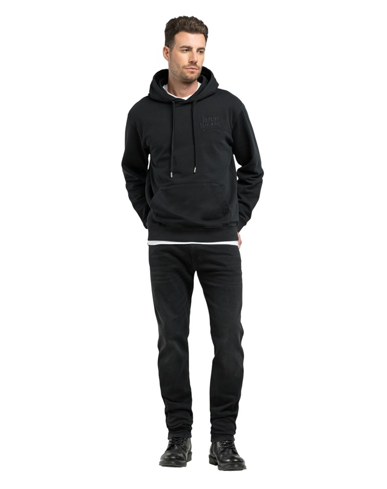 Replay CRNI PAMUČNI SWEATSHIRT S KAPULJAČOM I IZVEZENIM REPLAY NATPISOM - 1