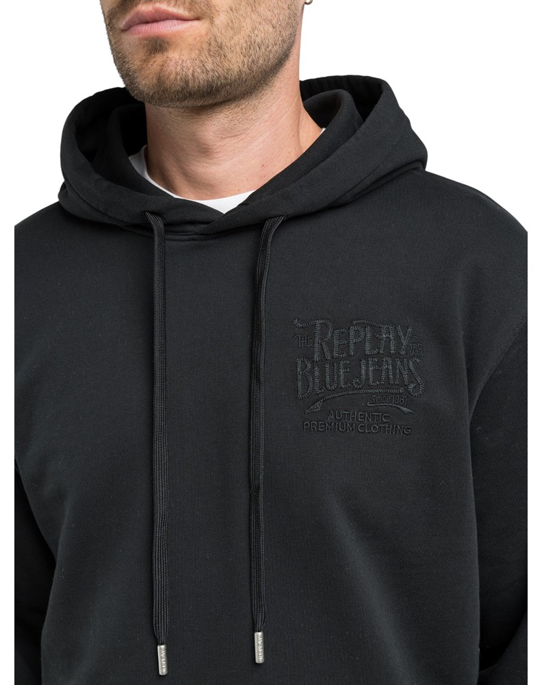 Replay CRNI PAMUČNI SWEATSHIRT S KAPULJAČOM I IZVEZENIM REPLAY NATPISOM - 3
