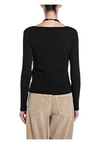 Replay CRNI PULOVER S DETALJEM OKO VRATA - 2