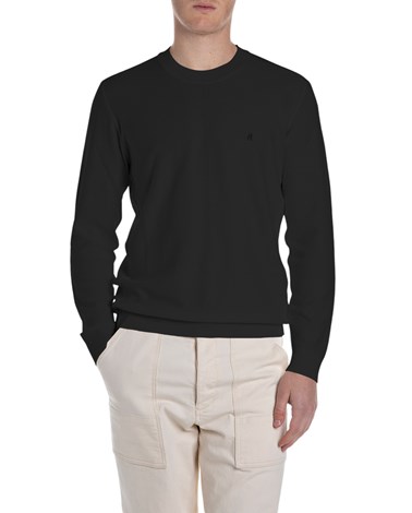 Replay crni regular fit pulover s vezenim detaljima
