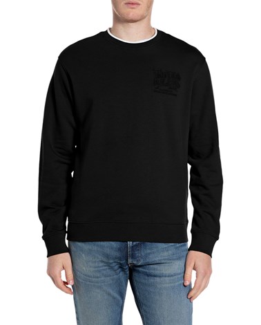 Replay crni sweatshirt od frotira s izvezenim logotipom