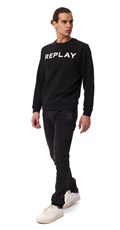 CRNI SWEATSHIRT S CLASSIC REPLAY PRINTOM U KONTRASTNOJ BOJI - 1