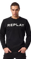 CRNI SWEATSHIRT S CLASSIC REPLAY PRINTOM U KONTRASTNOJ BOJI - 2
