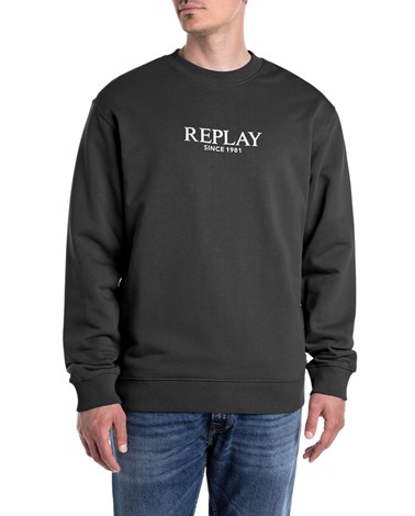 Replay crni sweatshirt s gumiranim replay natpisom